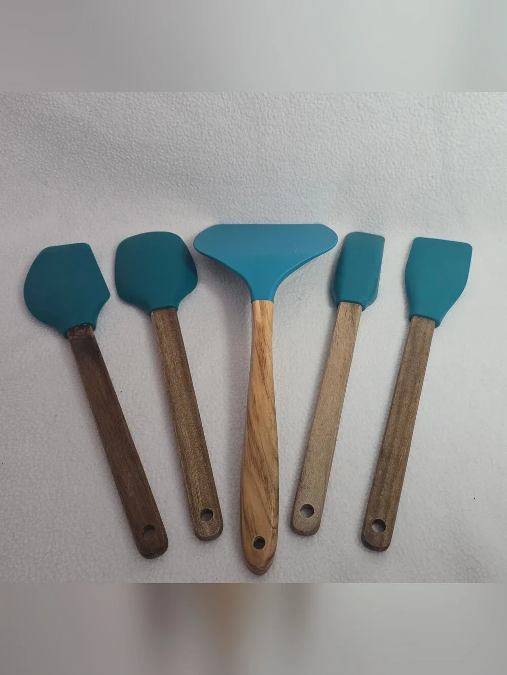 The Pioneer Woman Teal Silicone & Wood Spatula Set
